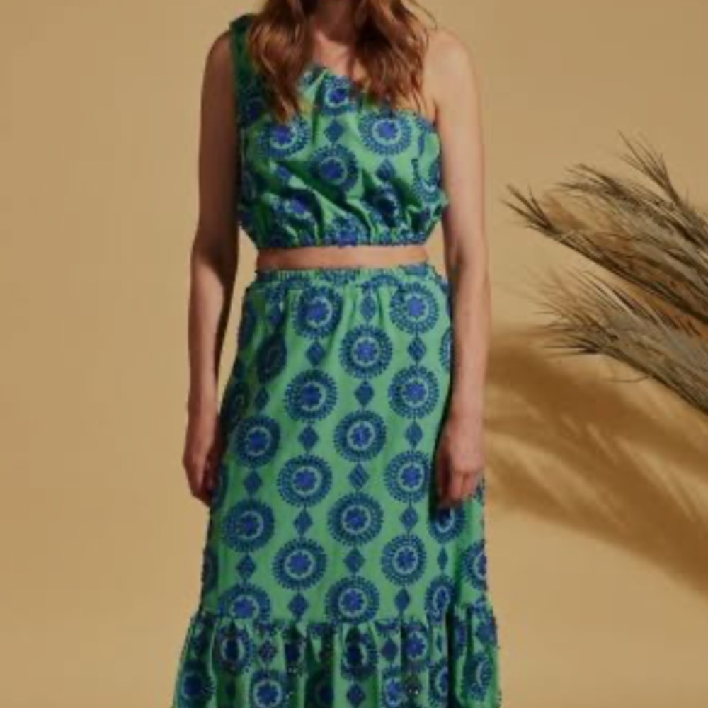 Valerie Khalfon Paris Embroidered One Shoulder Seeker Crop Top